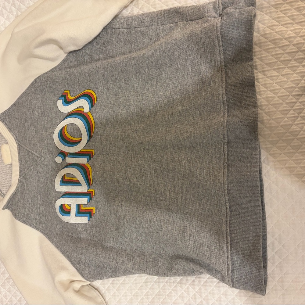 Gray and Cream Sweatshirt with 'Adios' Graphic Mother